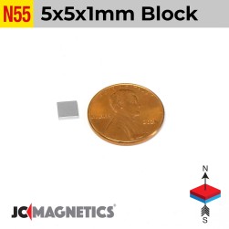 5mm x 5mm x 1mm N55 Thin Square Block Rare Earth Neodymium Magnet 5x5x1mm