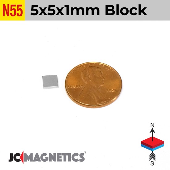 5mm x 5mm x 1mm N55 Thin Square Block Rare Earth Neodymium Magnet 5x5x1mm