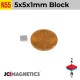 5mm x 5mm x 1mm N55 Thin Square Block Rare Earth Neodymium Magnet 5x5x1mm