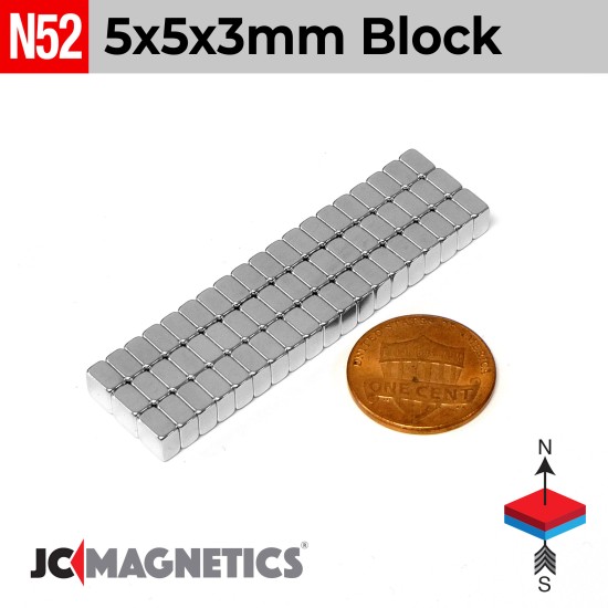 5mm x 5mm x 3mm N52 Square Block Rare Earth Neodymium Magnet 5x5x3mm