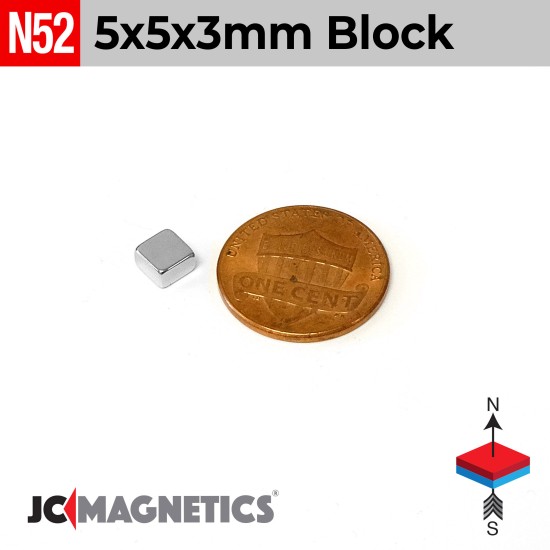 5mm x 5mm x 3mm N52 Square Block Rare Earth Neodymium Magnet 5x5x3mm
