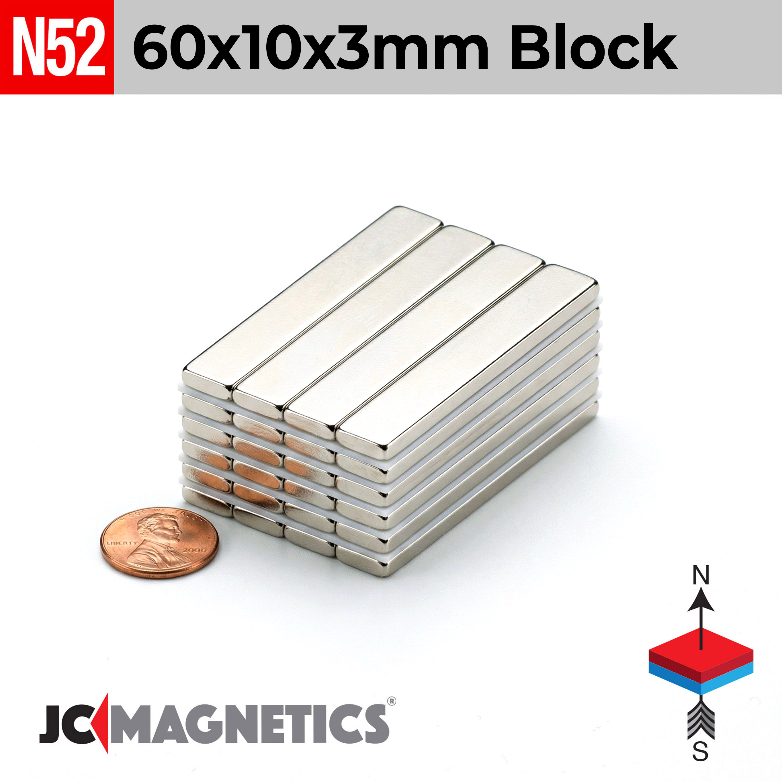 その他 2P6-60HMP3 cm3dmju 60mm x 10mm x 3mm N52 neodymium magnet blocks 2.36in x 25/64in x