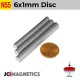 6mm x 1mm 15/64in x 1/32in N55 Thin Discs Rare Earth Neodymium Magnet 6x1mm