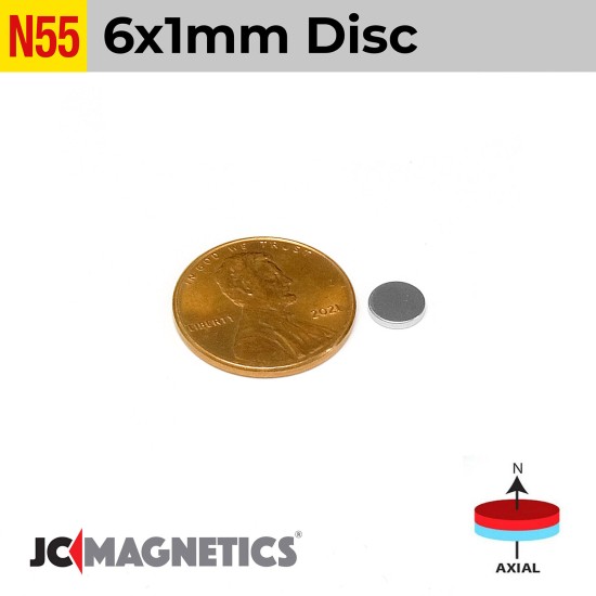 6mm x 1mm 15/64in x 1/32in N55 Thin Discs Rare Earth Neodymium Magnet 6x1mm