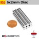 6mm x 2mm 15/64in x 5/64in N55 Discs Rare Earth Neodymium Magnet 6x2mm