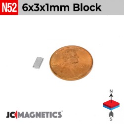 6mm x 3mm x 1mm N52 Thin Rare Earth Neodymium Magnet Block 6x3x1mm