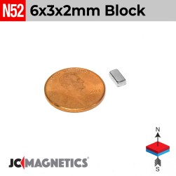 6mm x 3mm x 2mm N52 Rare Earth Neodymium Magnet Block 6x3x2mm
