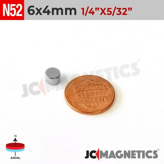 6mm x 4mm 15/64in x 5/32in N52 Discs Rare Earth Neodymium Magnet 6x4mm
