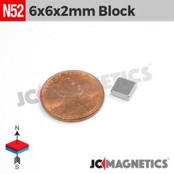 6mm x 6mm x 2mm N52 Square Block Rare Earth Neodymium Magnet 6x6x2mm