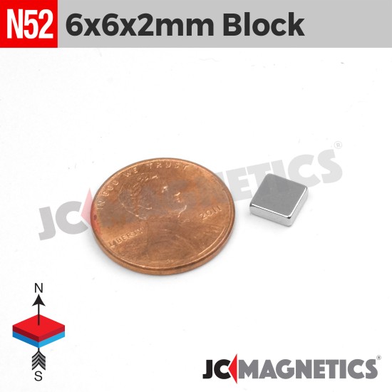 6mm x 6mm x 2mm N52 Square Block Rare Earth Neodymium Magnet 6x6x2mm