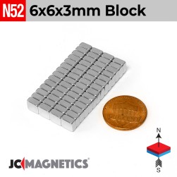 6mm x 6mm x 3mm N52 Square Block Rare Earth Neodymium Magnet 6x6x3mm