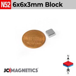 6mm x 6mm x 3mm N52 Square Block Rare Earth Neodymium Magnet 6x6x3mm