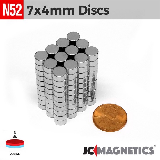 7mm x 4mm 5/16in x 1/8in N52 Discs Rare Earth Neodymium Magnet 7x4mm