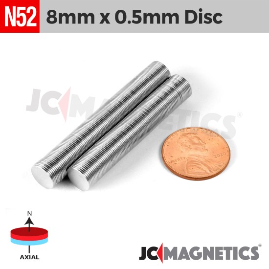 8mm x 0.5mm 5/16in x 1/64in N52 Thin Discs Rare Earth Neodymium Magnet 8x0.5mm