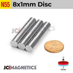 8mm x 1mm 5/16in x 1/32in N55 Thin Discs Rare Earth Neodymium Magnet 8x1mm