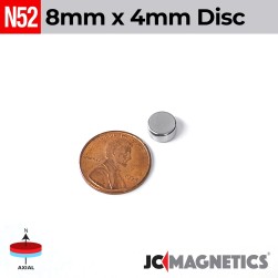 8mm x 4mm 5/16in x 5/32in N52 Discs Rare Earth Neodymium Magnet 8x4mm