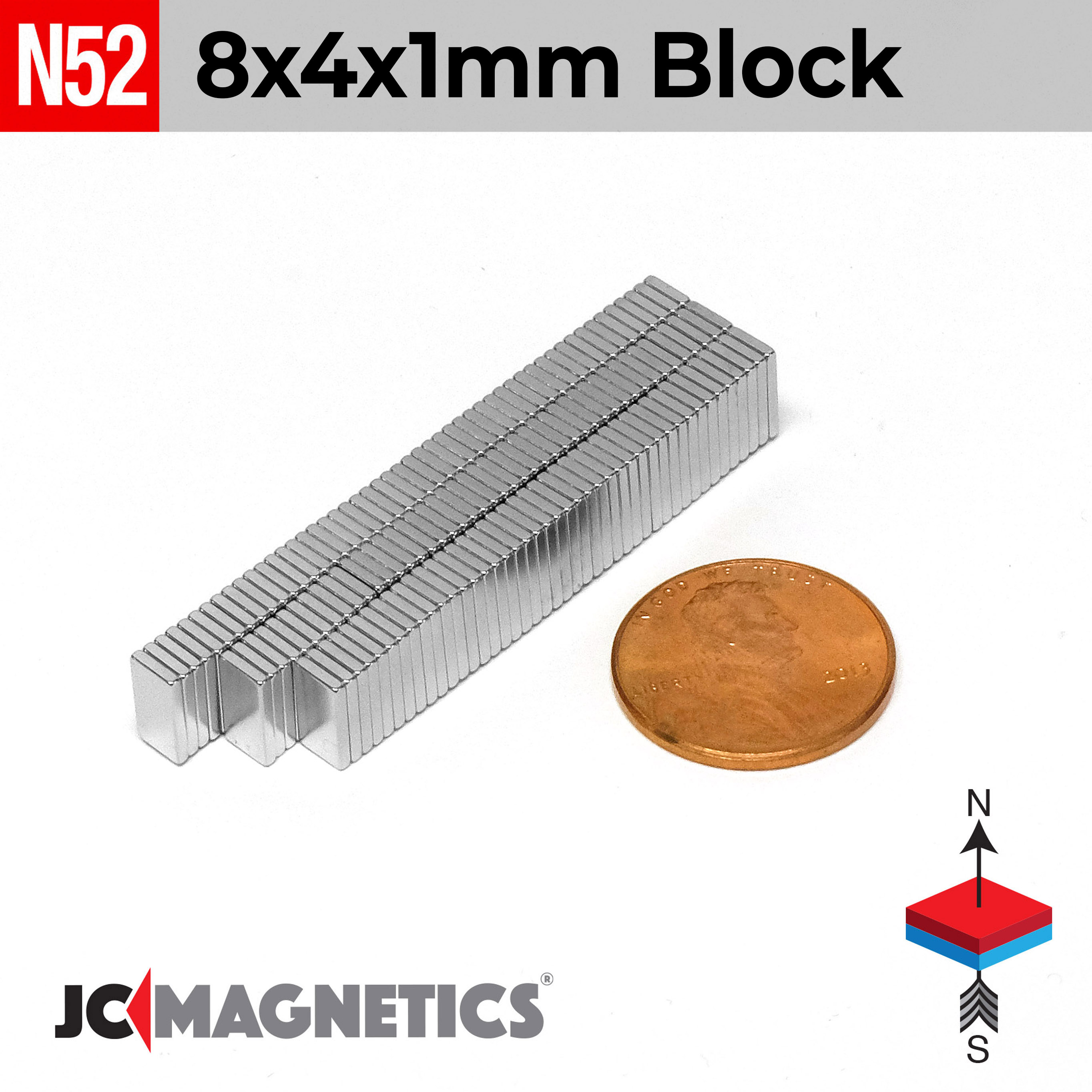 8mm x 4mm x 1mm N52 Thin Rare Earth Neodymium Magnet Block 8x4x1mm