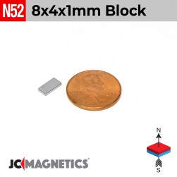 8mm x 4mm x 1mm N52 Thin Rare Earth Neodymium Magnet Block 8x4x1mm