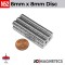 8mm x 8mm 5/16in x 5/16in N52 Cylinders Discs Rare Earth Neodymium Magnet 8x8mm