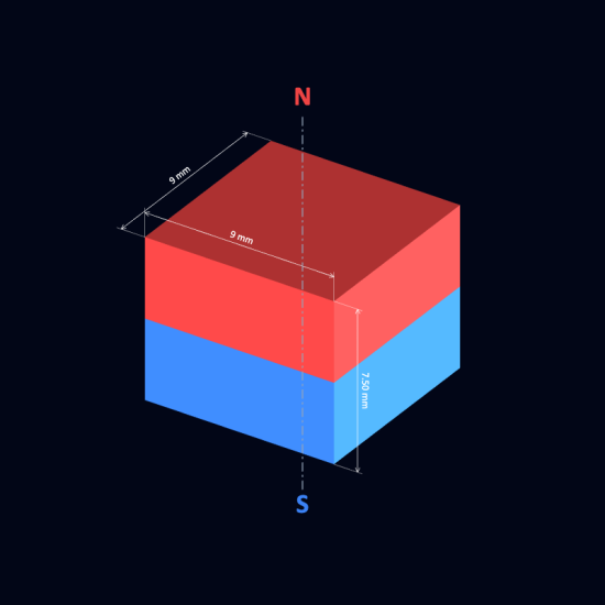 9mm x 9mm x 7.5mm N52 Square Block Rare Earth Neodymium Magnet 9x9x7.5mm