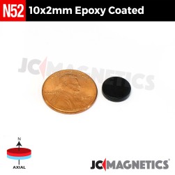 10mm x 2mm 25/64in x 5/64in N52 Epoxy Coated Discs Rare Earth Neodymium Magnet 10x2mm