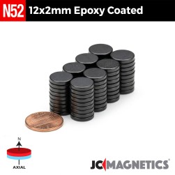 12mm x 2mm 15/32in x 5/64in N52 Epoxy Coated Discs Rare Earth Neodymium Magnet 12x2mm