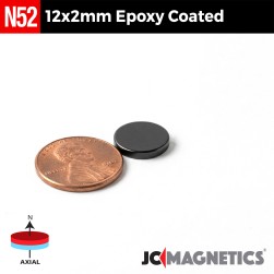 12mm x 2mm 15/32in x 5/64in N52 Epoxy Coated Discs Rare Earth Neodymium Magnet 12x2mm