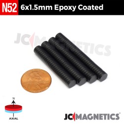 6mm x 1.5mm 15/64in x 1/16in N52 Epoxy Coated Discs Rare Earth Neodymium Magnet 6x1.5mm