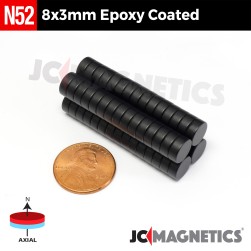 8mm x 3mm 5/16in x 1/8in N52 Epoxy Coated Discs Rare Earth Neodymium Magnet 8x3mm