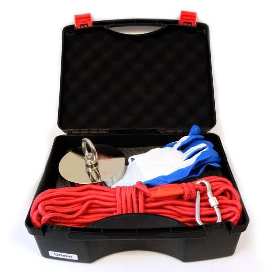 120mm x 18mm 550LB Fishing Magnet Kit - N38 Neodymium, 66ft Rope & Case
