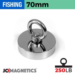 70mm x 17mm 250LB Fishing Magnet Kit - N38 Neodymium, 66ft Rope & Case