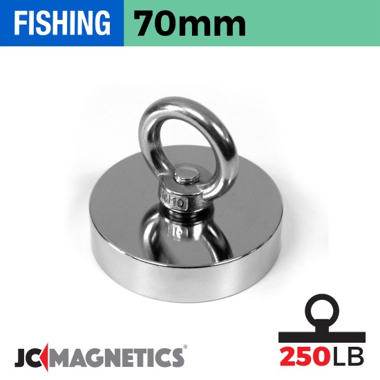 70mm x 17mm 250LB Fishing Magnet Kit - N38 Neodymium, 66ft Rope & Case