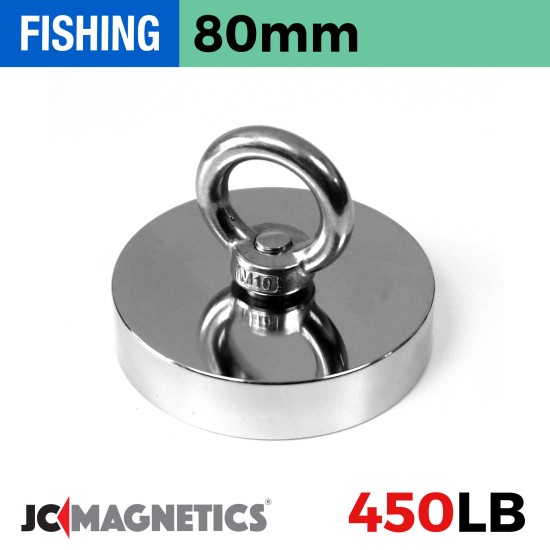 80mm x 18mm 450LB Fishing Magnet Kit - N38 Neodymium, 66ft Rope & Case