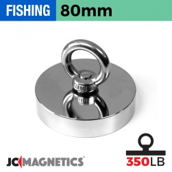 80mm x 18mm 350LB Fishing Magnet Kit - N38 Neodymium, 66ft Rope & Case