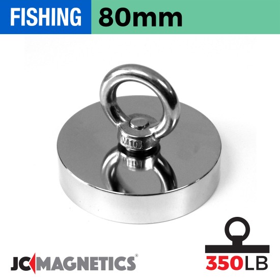 80mm x 18mm 350LB Fishing Magnet Kit - N38 Neodymium, 66ft Rope & Case