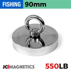90mm x 18mm 550LB Fishing Magnet Kit - N38 Neodymium, 66ft Rope & Case