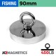 90mm x 18mm 450LB Fishing Magnet Kit - N38 Neodymium, 66ft Rope & Case