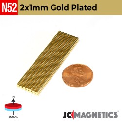 100pcs 2mm x 1mm N52 Gold Plated Neodymium Magnet Discs 5/64in x 1/32in - 2x1mm