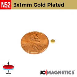 100pcs 3mm X 1mm N52 Gold Plated neodymium small magnet round discs 1/8in x 1/32in - 3x1mm