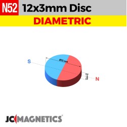 12mm x 3mm N52 Diametric Neodymium Magnet - 15/32" x 1/8" - 12x3mm