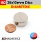 25mm x 10mm N52 Diametric Rare Earth Neodymium Disc Magnet - 25x10mm