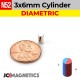 3mm x 6mm N52 Diametric Neodymium Cylinder Rare Earth Magnet - 1/8" x 15/64" - 3x6mm