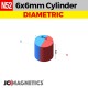 6mm x 6mm N52 Diametric Neodymium Magnet - 15/64" x 15/64" Rod 6x6mm