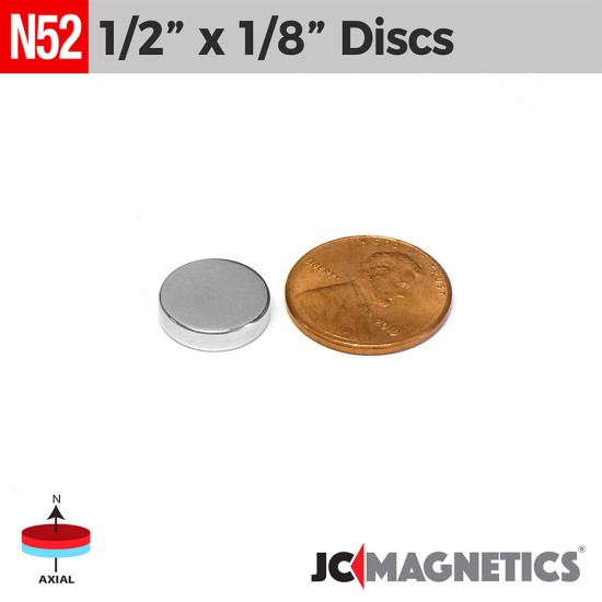 1/2in x 1/8in N52 Rare Earth Neodymium Magnet Discs