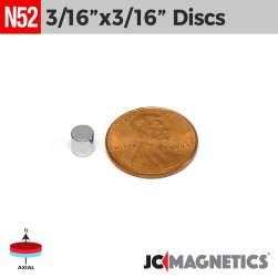 3/16in x 3/16in N52 Discs Cylinder Rare Earth Neodymium Magnet