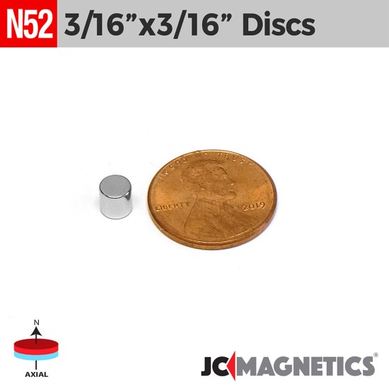 3/16in x 3/16in N52 Discs Cylinder Rare Earth Neodymium Magnet