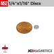 1/4in x 1/16in N52 Discs Rare Earth Neodymium Magnet