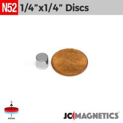 1/4in x 1/4in N52 Discs Cylinder Rare Earth Neodymium Magnet