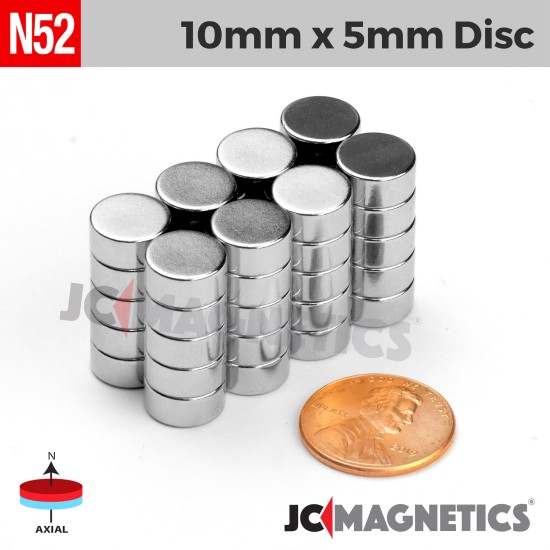 10mm x 5mm 25/64in x 13/64in N52 Discs Rare Earth Neodymium Magnet 10x5mm