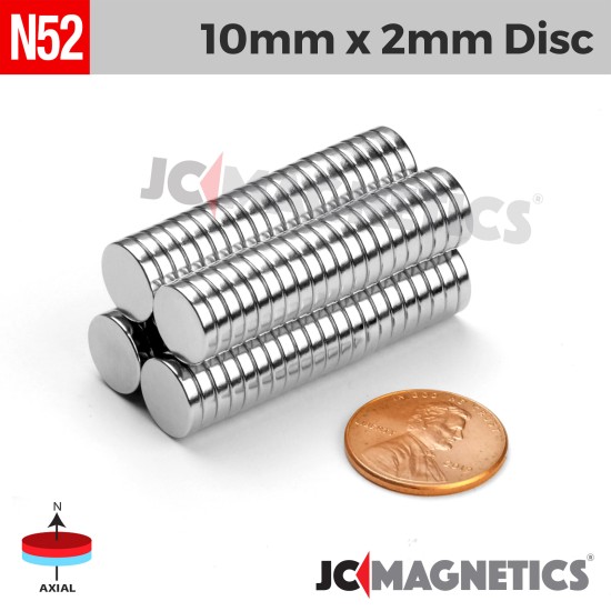 10mm x 2mm 25/64in x 5/64in N52 Discs Rare Earth Neodymium Magnet 10x2mm